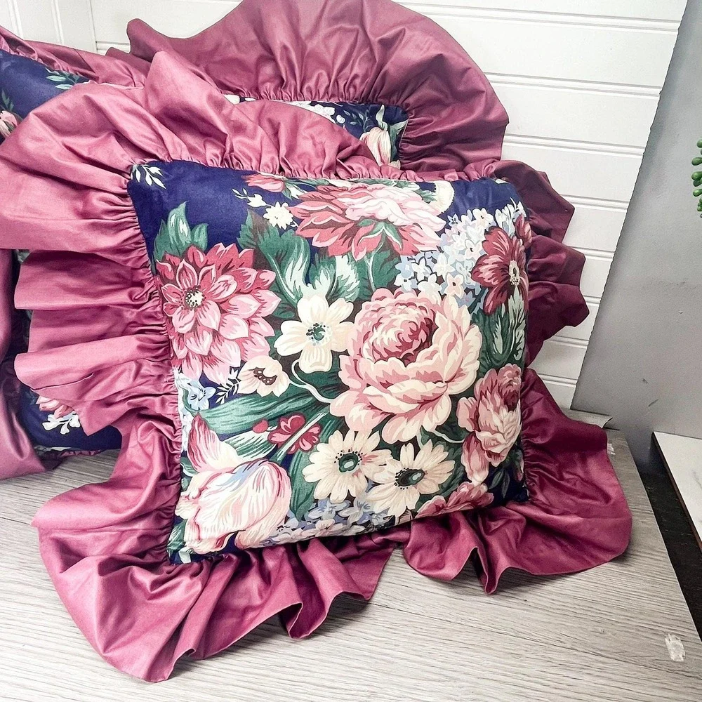 Vintage Mauve Floral Throw Pillow Set: Grandmacore Decor